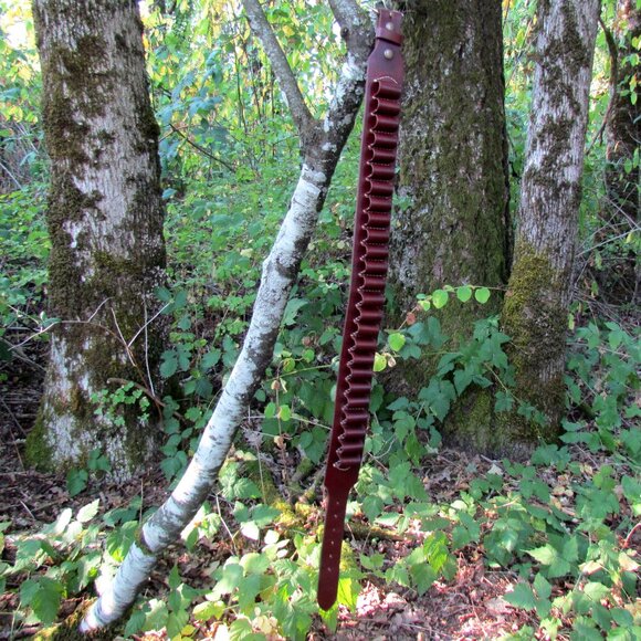 LEATHER AMMO BELT, HUNTING;  32"- 37" WAIST, 2.5" WIDE, BRASS BUCKLE; HUNTER'S - Picture 11 of 11